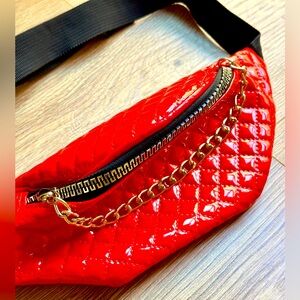 NWOT Jane and Berry Shiny Bright Red Quilted Pleather Fanny Pack